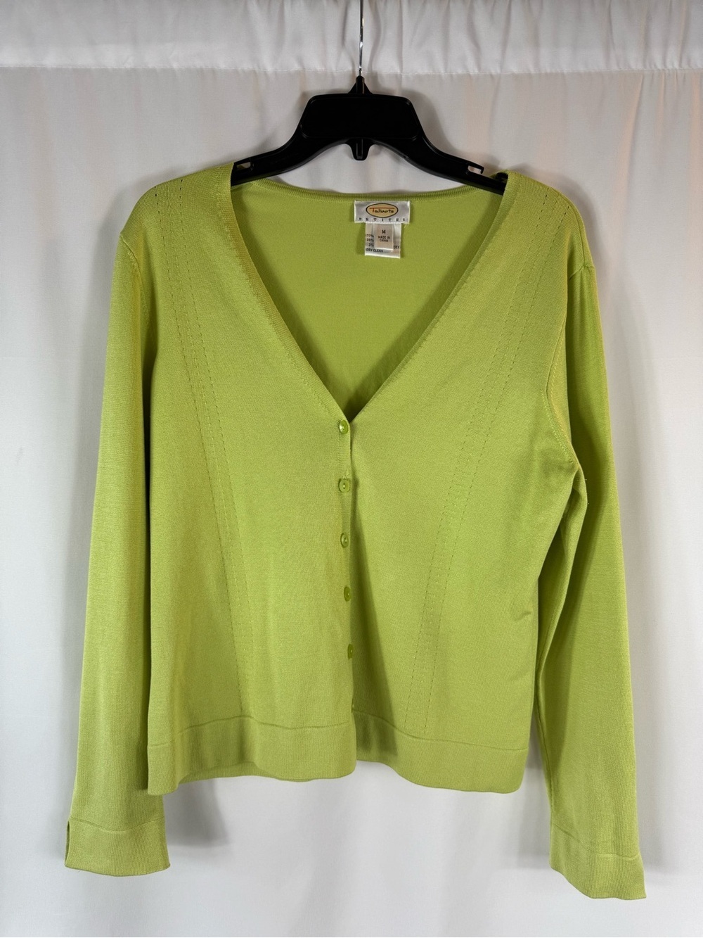 Talbots Petites Lime V-Neck Button Cardigan Sweater size: M